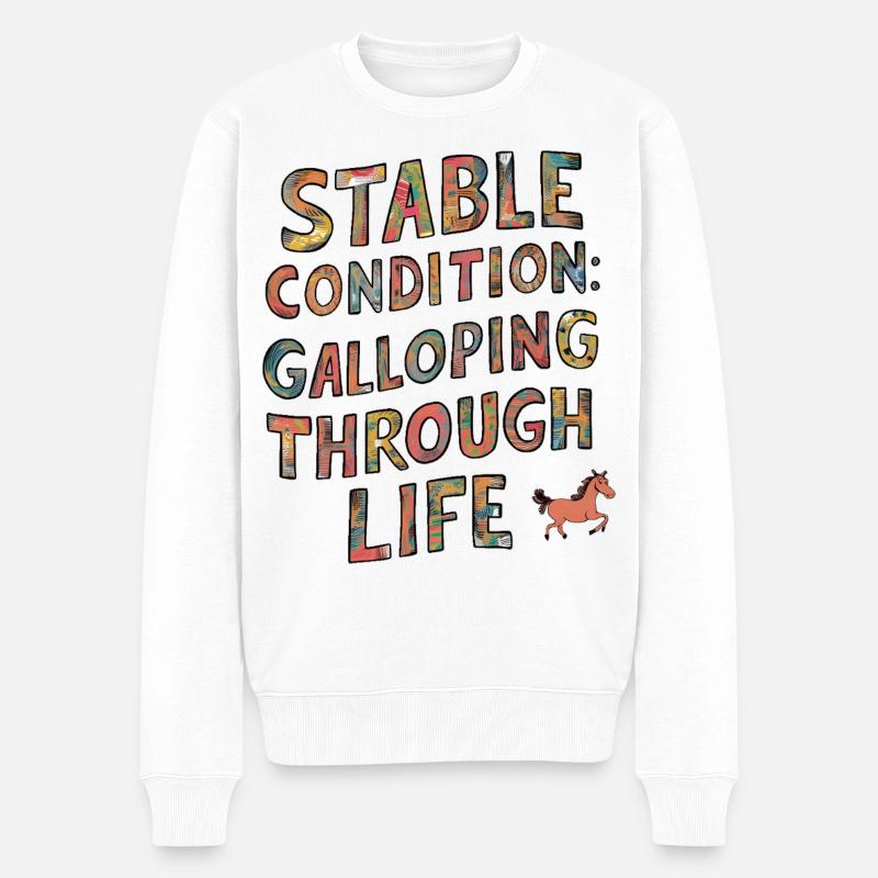 État stable : Galoper dans la vie - Pull Premium bio Homme - blanc