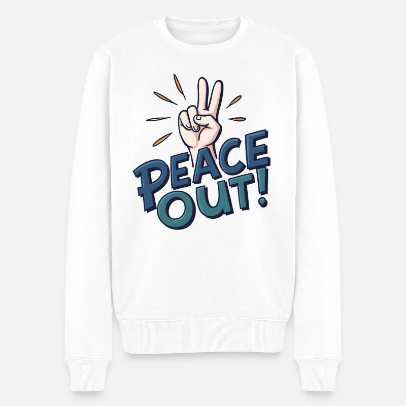 Peace Out Hand - Männer Premium Bio Pullover - Weiß