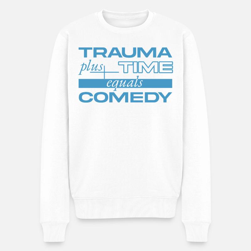 Trauma + Zeit = Comedy - Männer Premium Bio Pullover - Weiß