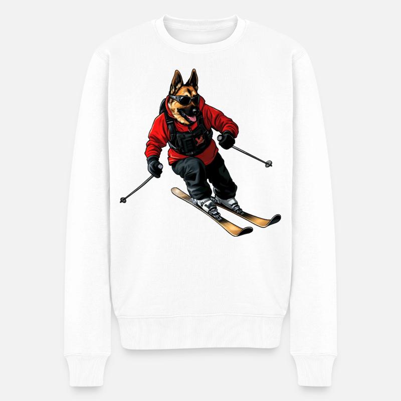 Skifahrer Schäferhund - Männer Premium Bio Pullover - Weiß