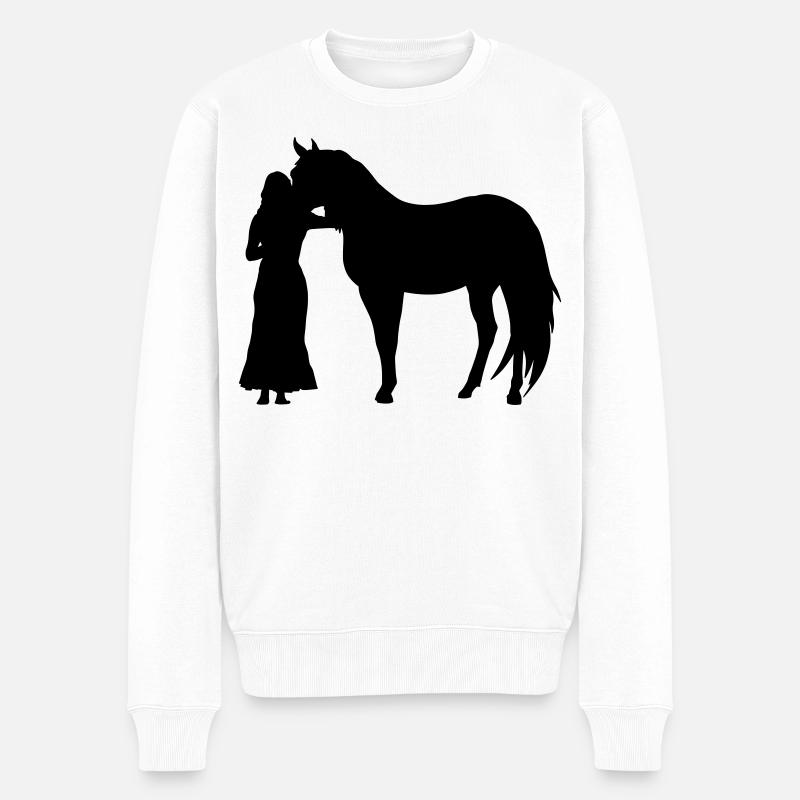 Frau mit Pferd - Männer Premium Bio Pullover - Weiß