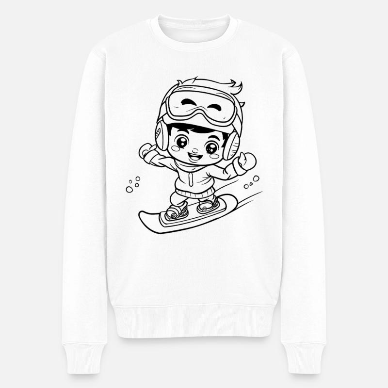 Kleiner Snowboarder Comic Look - Männer Premium Bio Pullover - Weiß