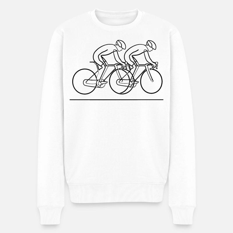 Fahrradfahrer Strichzeichnung - Männer Premium Bio Pullover - Weiß