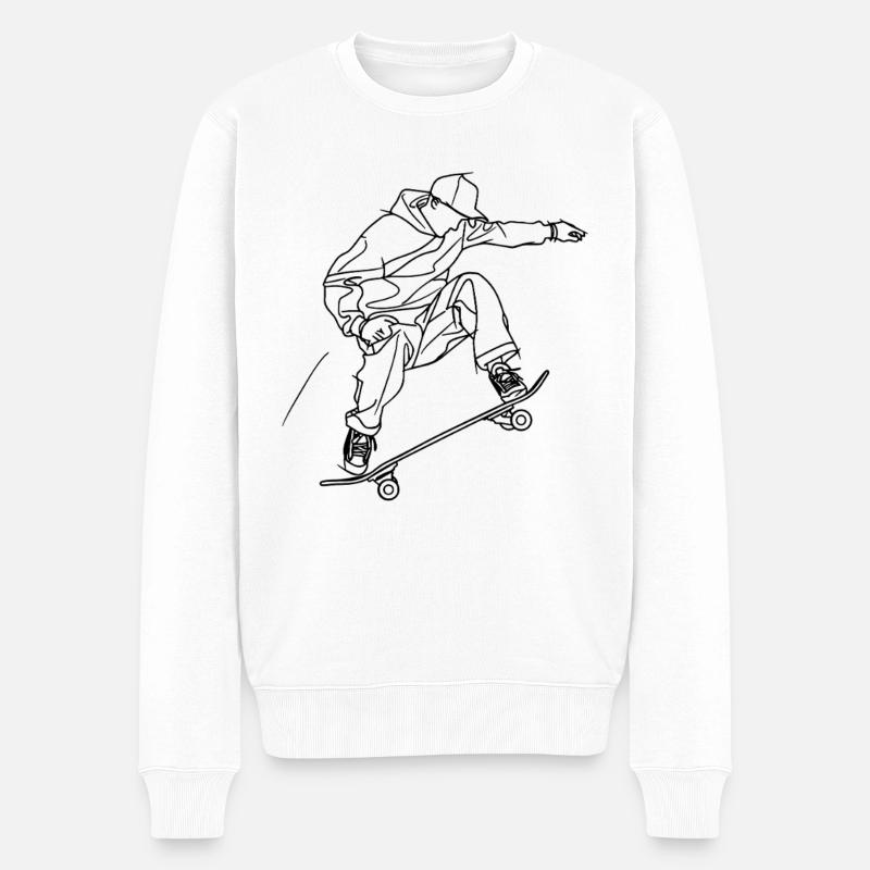 Skateboarding Zeichnung - Männer Premium Bio Pullover - Weiß
