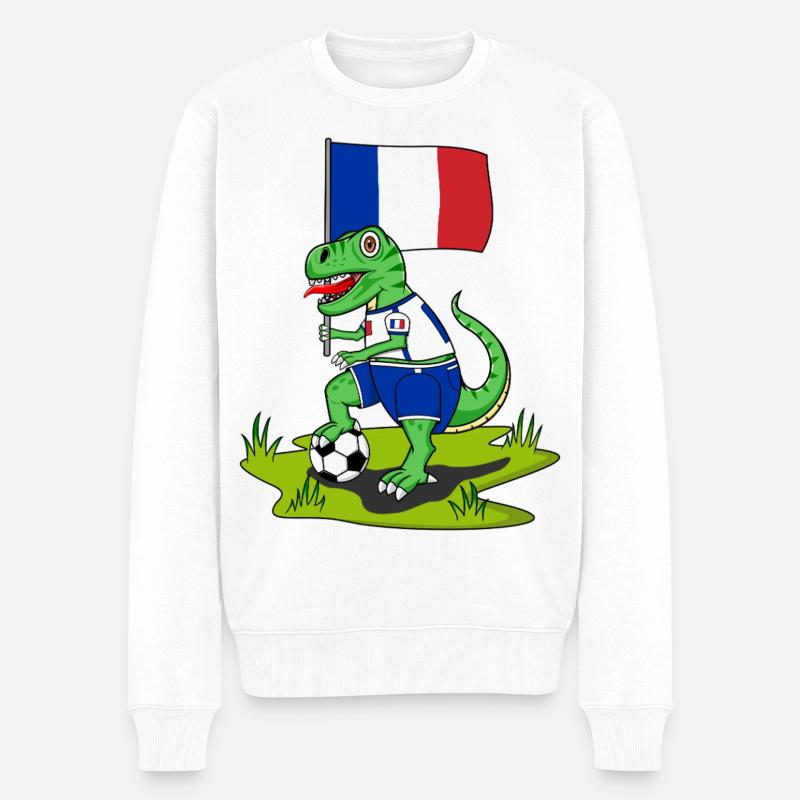 Frankreich Flagge Dinosaurier Rex Fußball  - Männer Premium Bio Pullover - Weiß