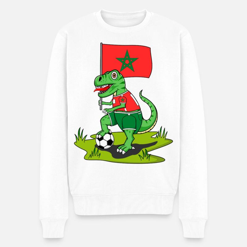 Marokko Flagge Dinosaurier Rex Fußball  - Männer Premium Bio Pullover - Weiß