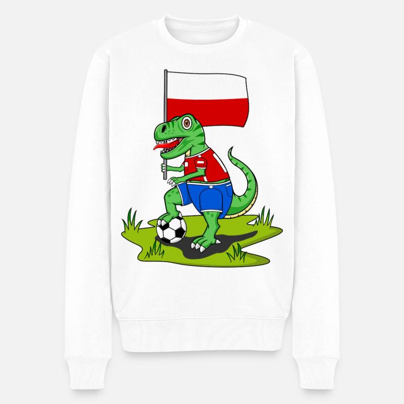 Polen Flagge Dinosaurier Rex Fußball  - Männer Premium Bio Pullover - Weiß