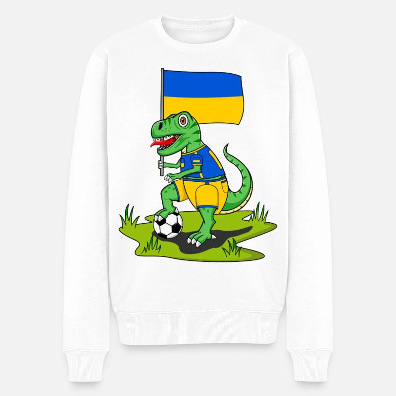 Ukraine Flagge Dinosaurier Rex Fußball  - Männer Premium Bio Pullover - Weiß