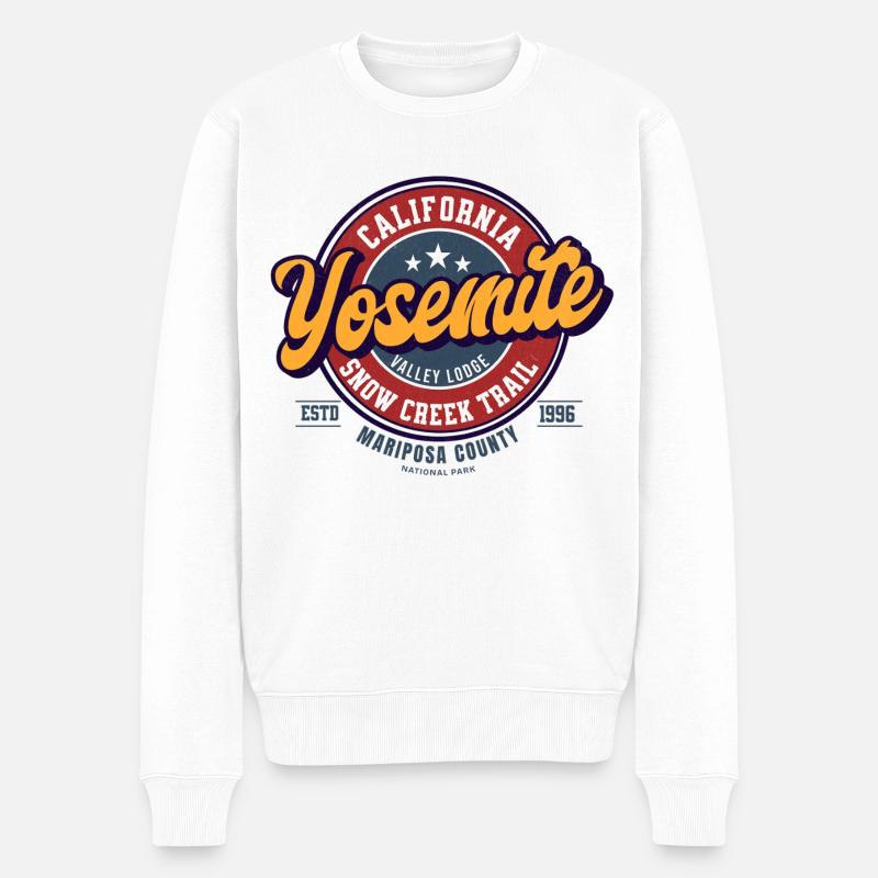 Yosemite Valley Lodge Abzeichen-Design - Männer Premium Bio Pullover - Weiß