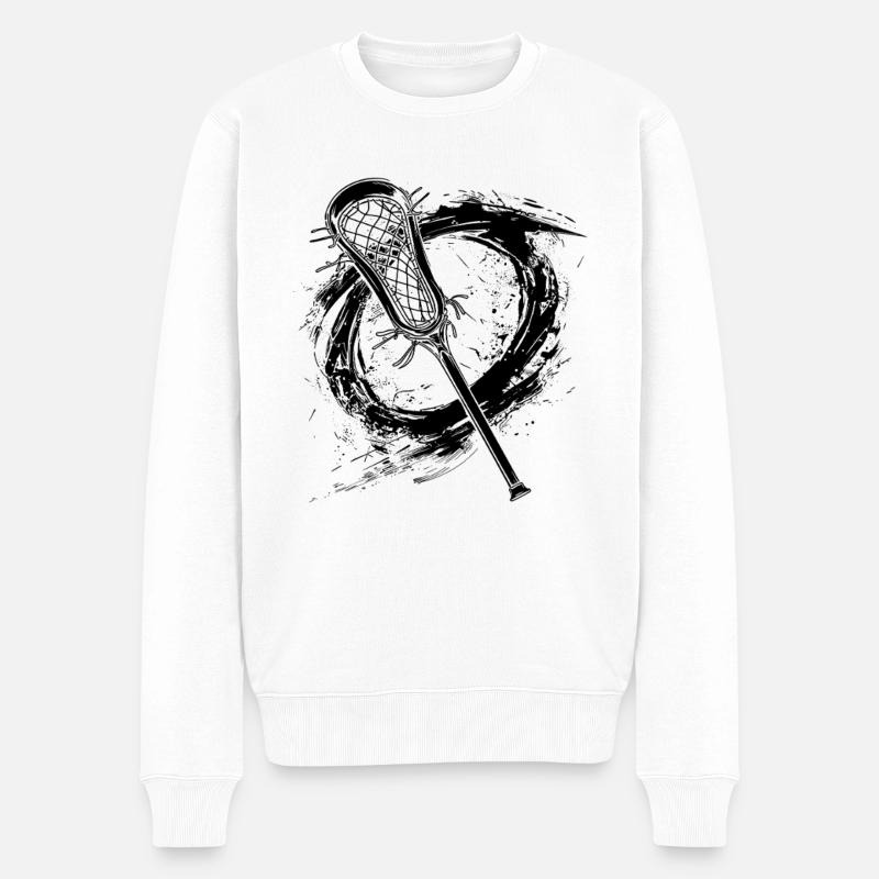 Lacrosse Schläger - Männer Premium Bio Pullover - Weiß