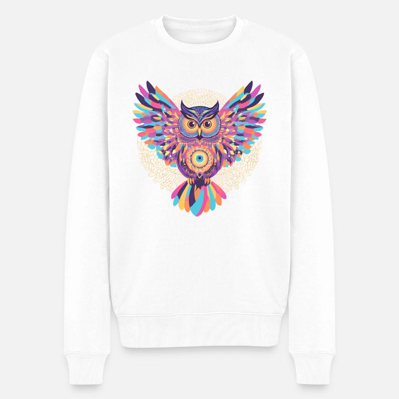 Regenbogenmandala-Eule - Männer Premium Bio Pullover - Weiß