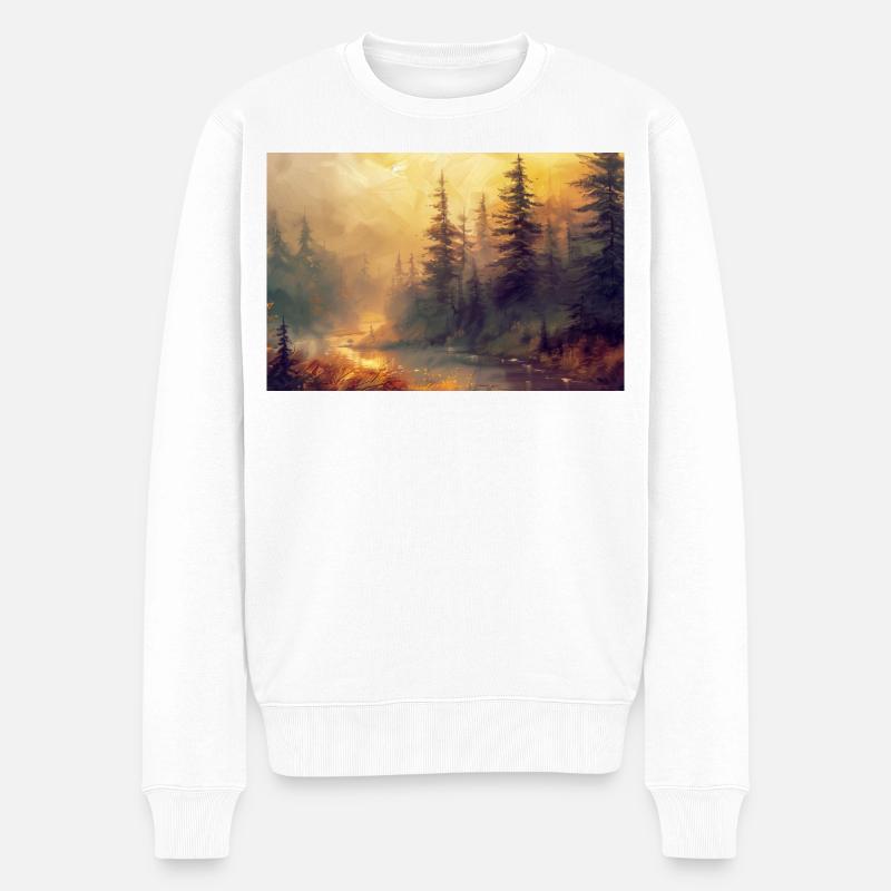 Waldlandschaft Illustration Poster - Männer Premium Bio Pullover - Weiß