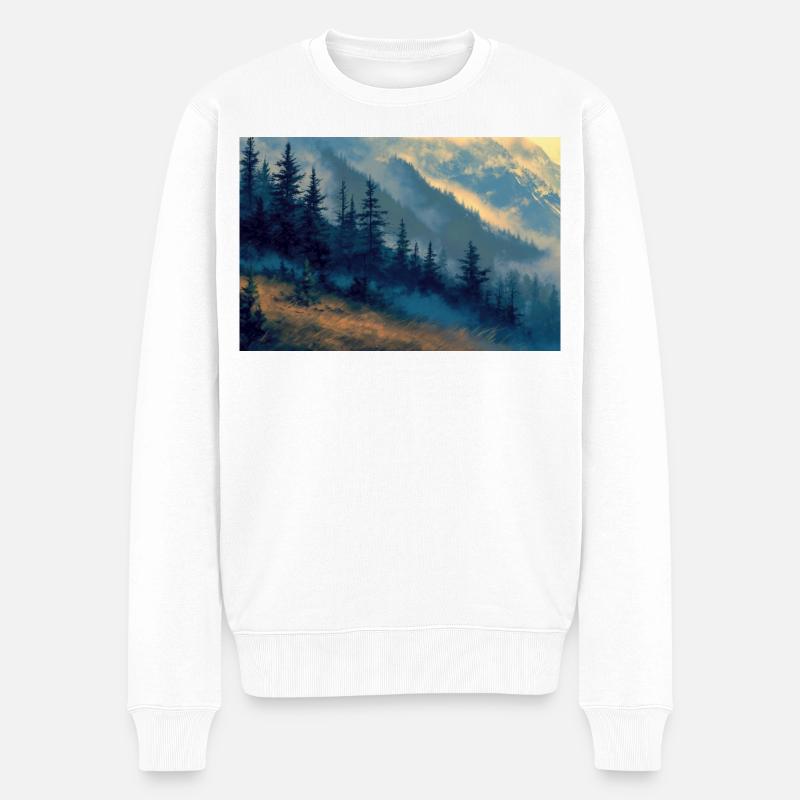 Berglandschaft Illustration Poster - Männer Premium Bio Pullover - Weiß