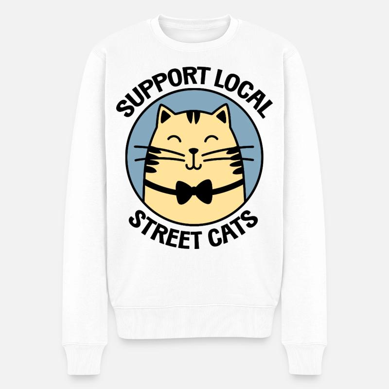 Chat noeud papillon chic - Chat de dessin animé élégant - Pull Premium bio Homme - blanc