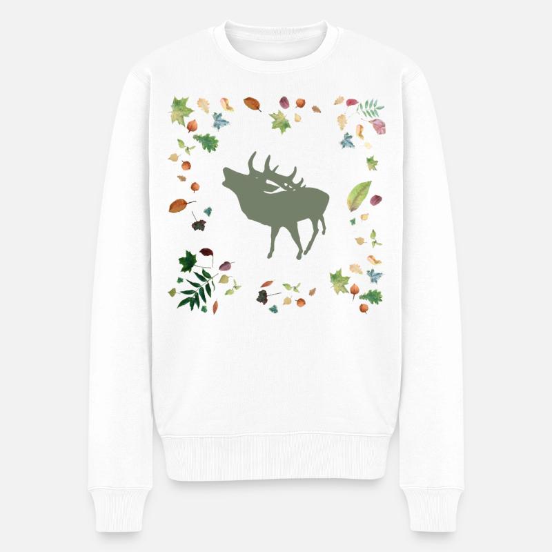 Hirsch mit Herbstlaub - Männer Premium Bio Pullover - Weiß