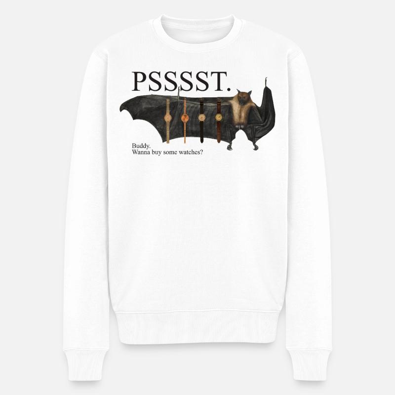 Pssst… Fledermaus-Uhrendealer - Männer Premium Bio Pullover - Weiß