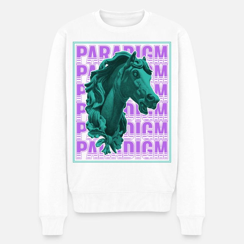 Neon-Pferdeskulptur im Retro-Futurismus - Männer Premium Bio Pullover - Weiß