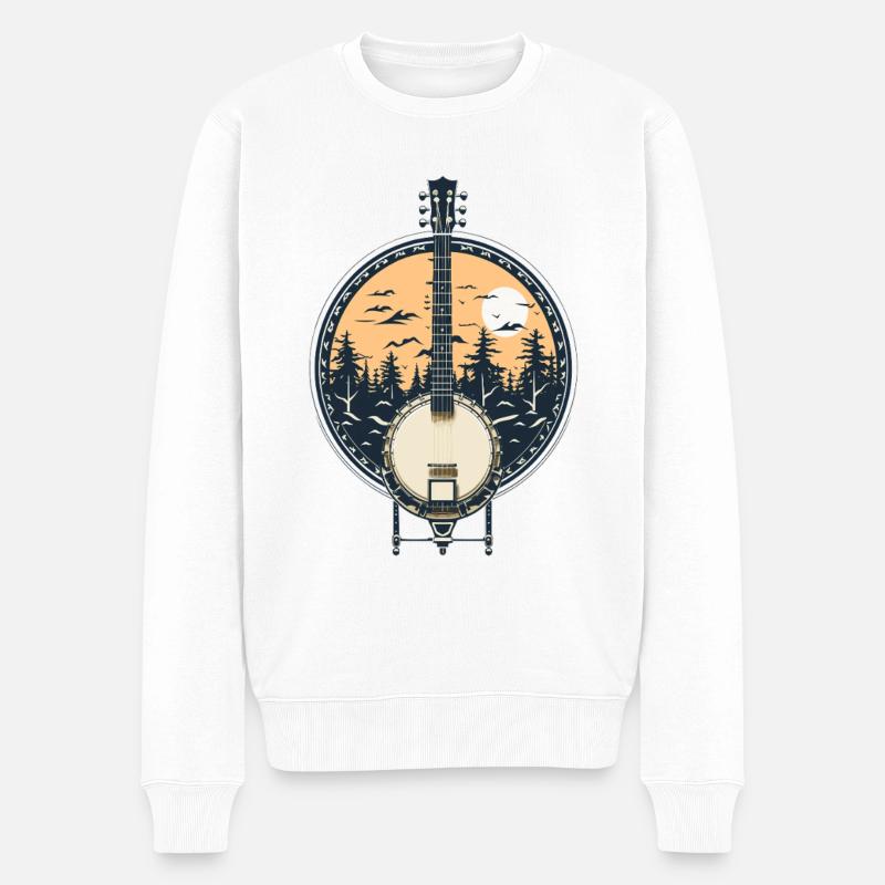 Banjo Grafik - Männer Premium Bio Pullover - Weiß