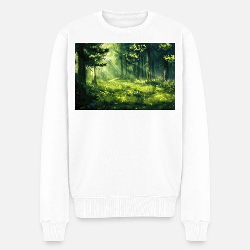 Poster Illustration Paysage de Forêt - Pull Premium bio Homme - blanc