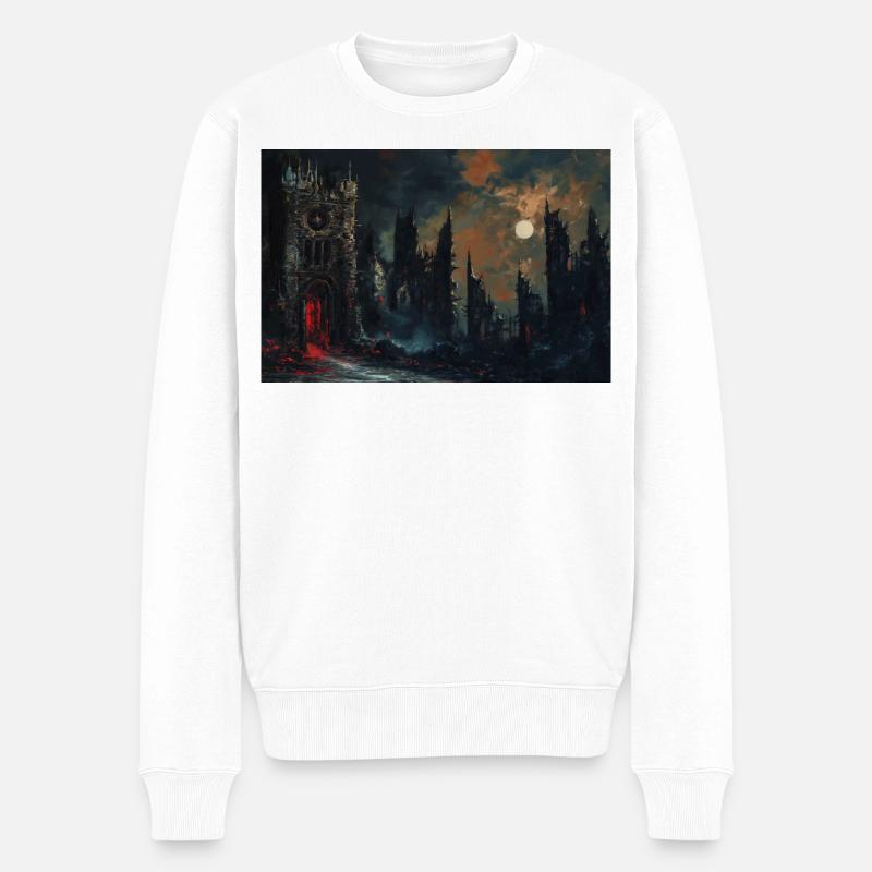 Poster Illustration Paysage médiéval en ruine - Pull Premium bio Homme - blanc