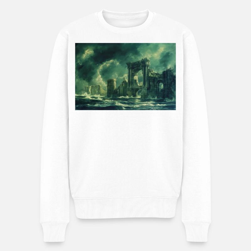Ruinierte Landschaft Illustration Poster - Männer Premium Bio Pullover - Weiß