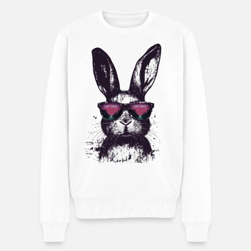 Hase Sonnenbrille Retro Synthwave Gaming Geschenk - Männer Premium Bio Pullover - Weiß