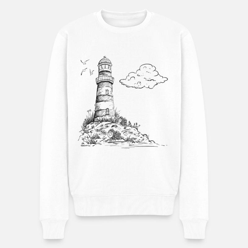Leuchtturm Sketch Meer Urlaub - Männer Premium Bio Pullover - Weiß