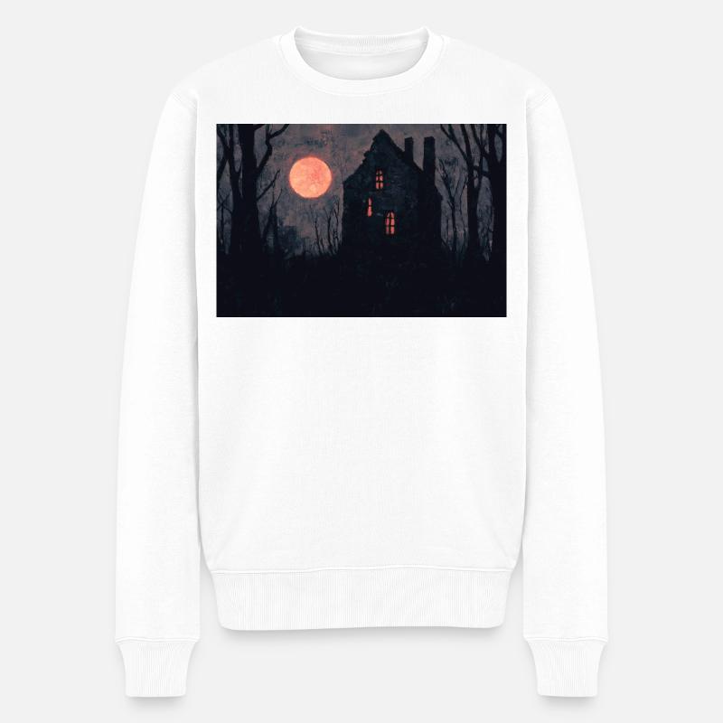 Spukhaus Illustration Poster - Männer Premium Bio Pullover - Weiß