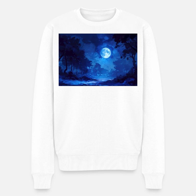 Nachtlandschaft Illustration Poster - Männer Premium Bio Pullover - Weiß