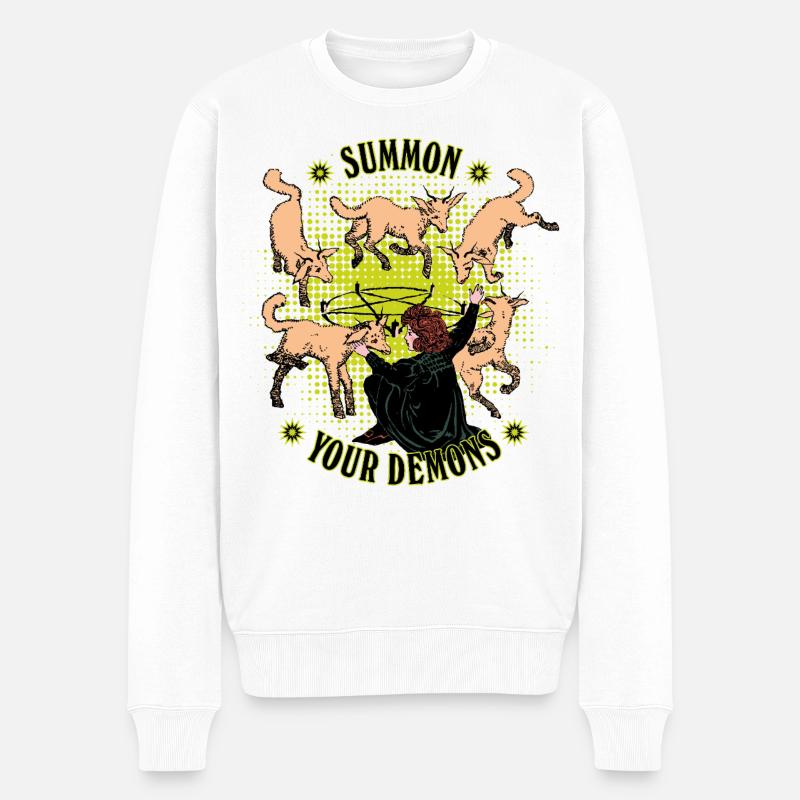 Dämonenbeschwörung im Retro-Stil - Männer Premium Bio Pullover - Weiß
