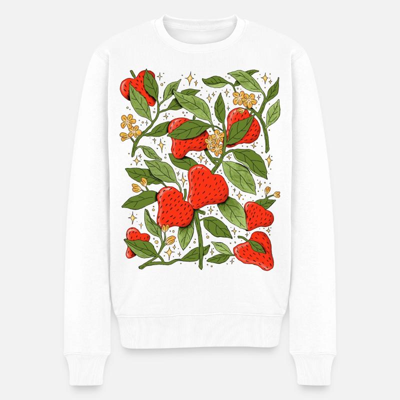 Herz-Erdbeeren – Romantische Natur-Illustration - Männer Premium Bio Pullover - Weiß