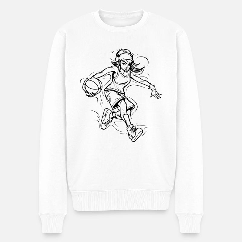 Basketballerin Zeichnung - Männer Premium Bio Pullover - Weiß