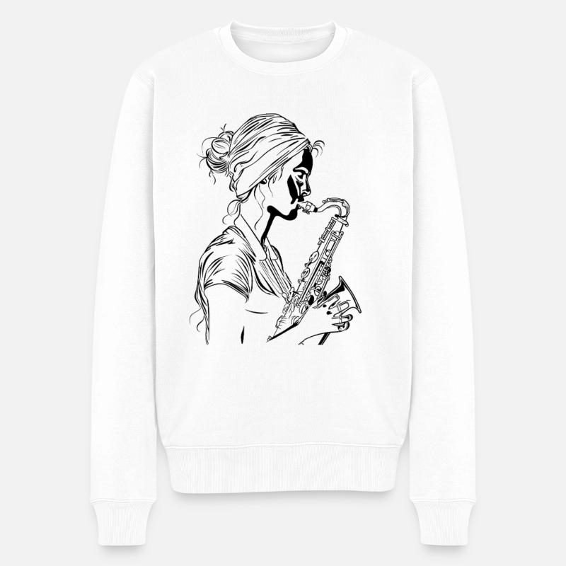 Saxophonistin - Männer Premium Bio Pullover - Weiß