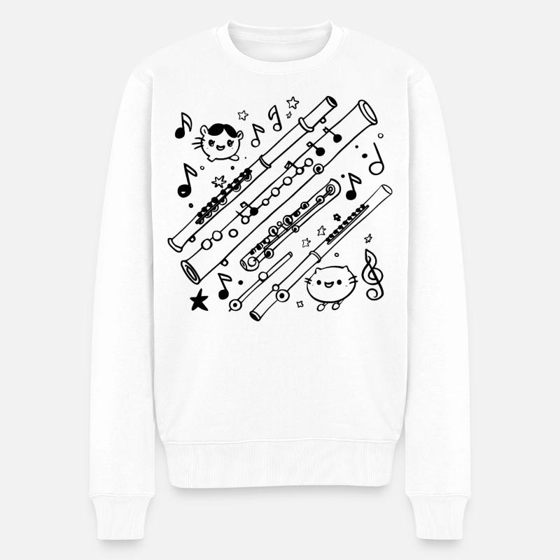 Flöten Comic - Männer Premium Bio Pullover - Weiß
