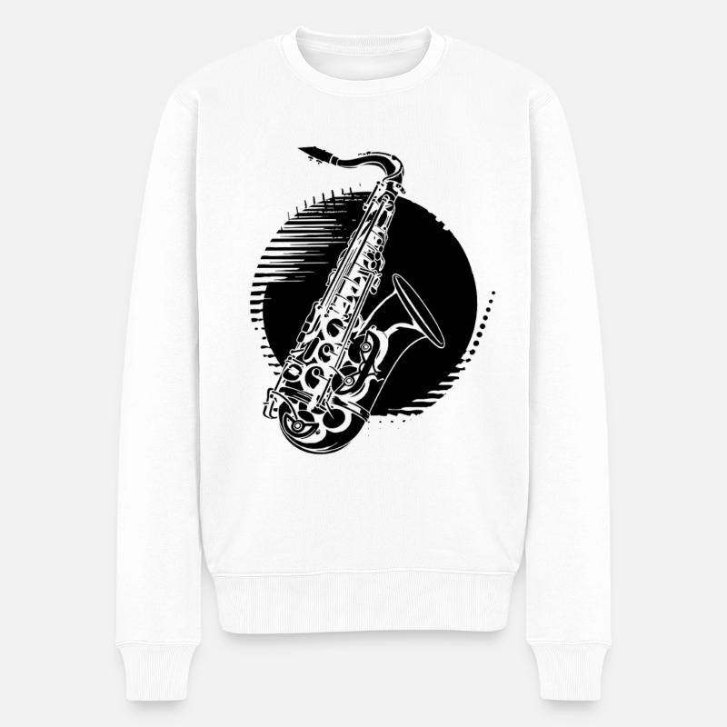 Dessin de saxophone - Pull Premium bio Homme - blanc
