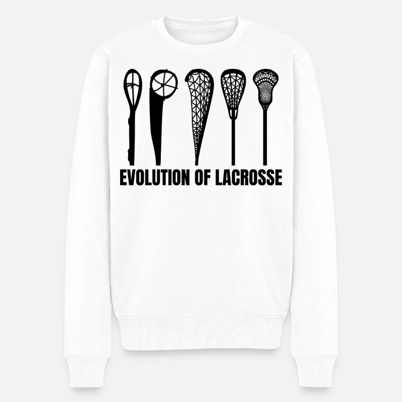 Entwicklung des Lacrosse Schläger - Männer Premium Bio Pullover - Weiß