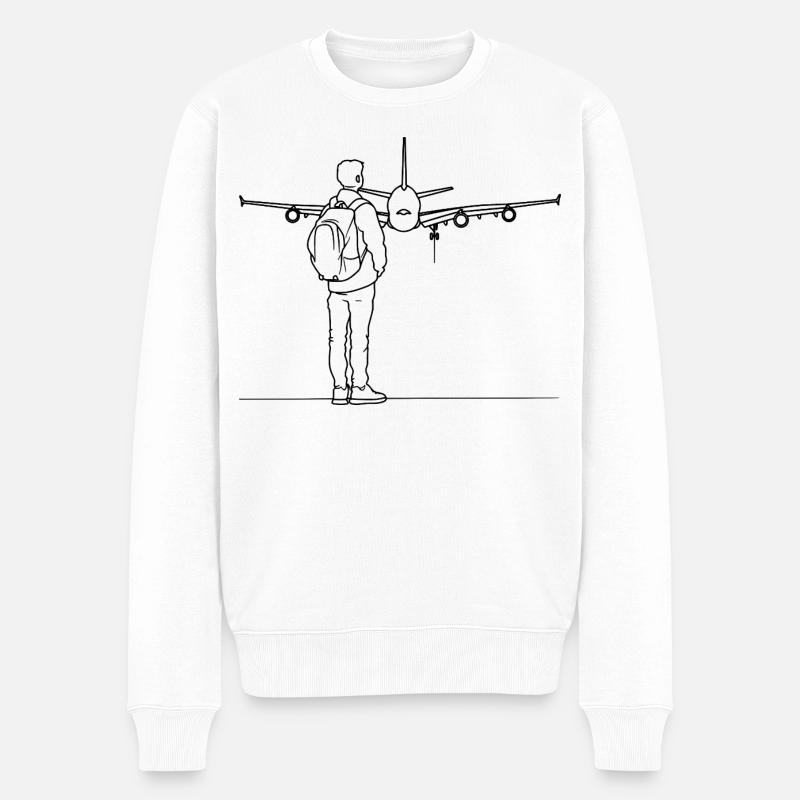 Plane Spotter Zeichnung - Männer Premium Bio Pullover - Weiß