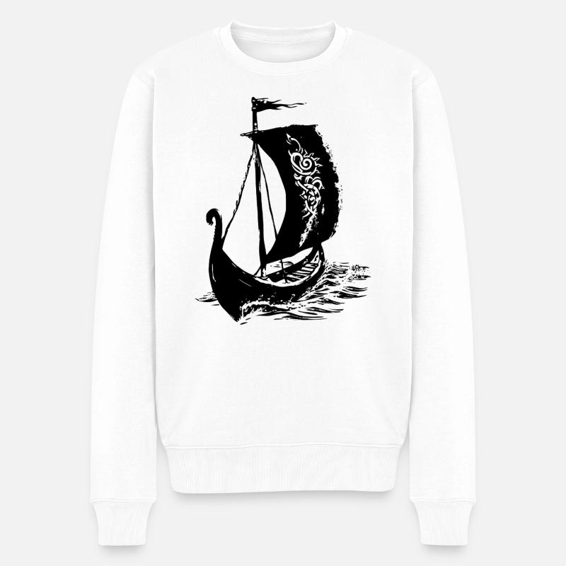 Wikinger-Langschiff - Männer Premium Bio Pullover - Weiß