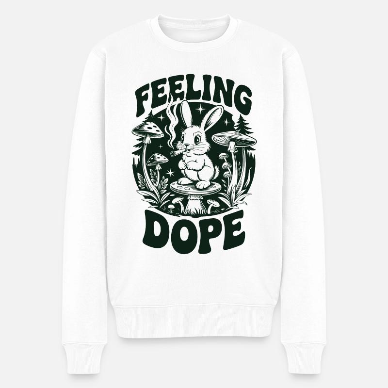 Psychedelischer Hase im Wald - Männer Premium Bio Pullover - Weiß