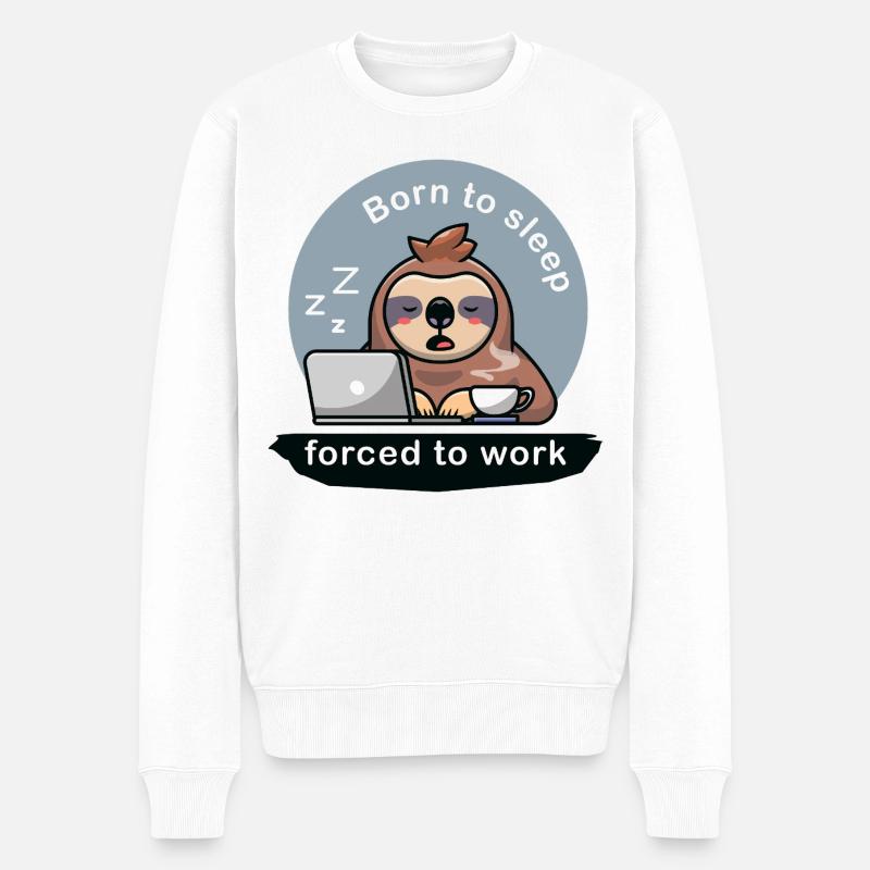 born to sleep forced to work cute sloth - Männer Premium Bio Pullover - Weiß