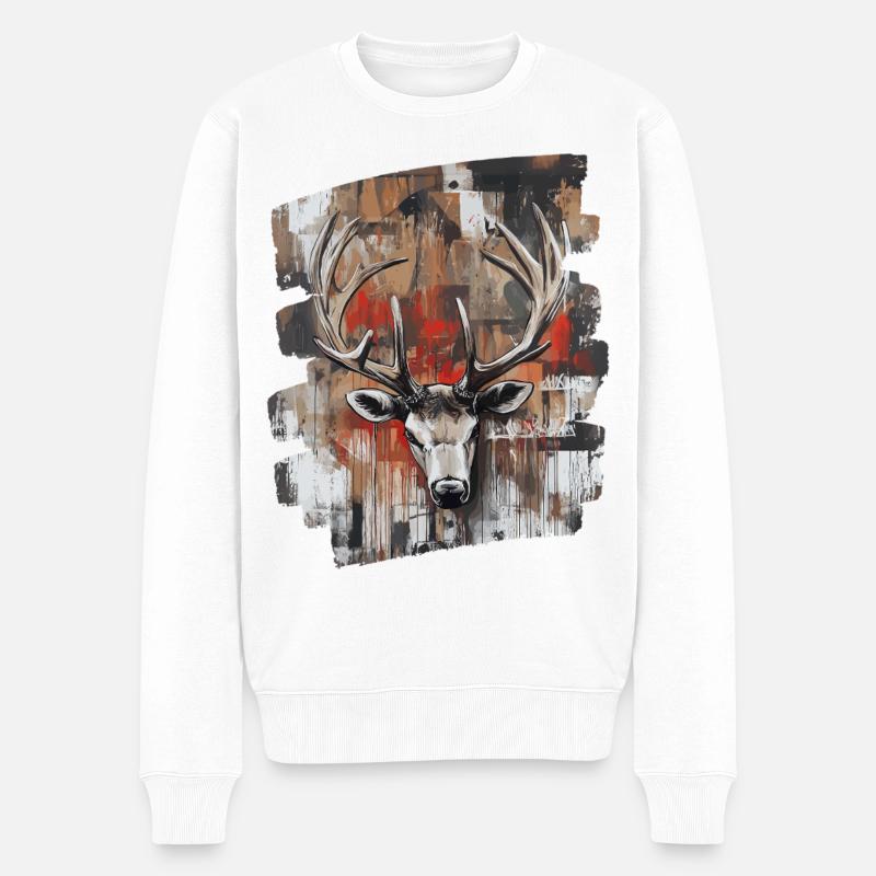 Cerf avec bois - Pull Premium bio Homme - blanc