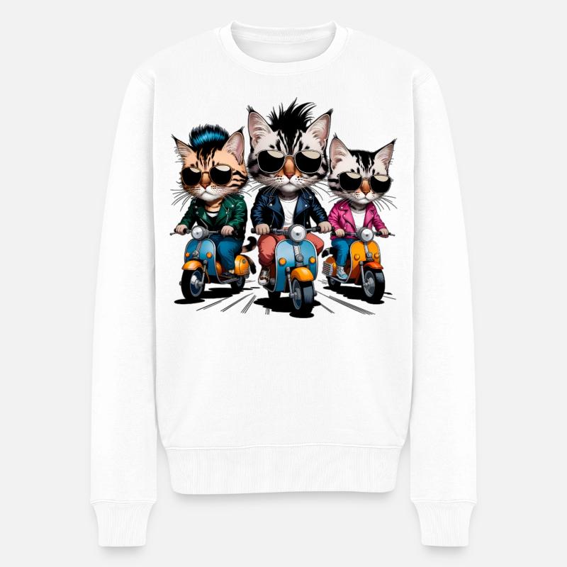 Rocker-Katzen - Männer Premium Bio Pullover - Weiß