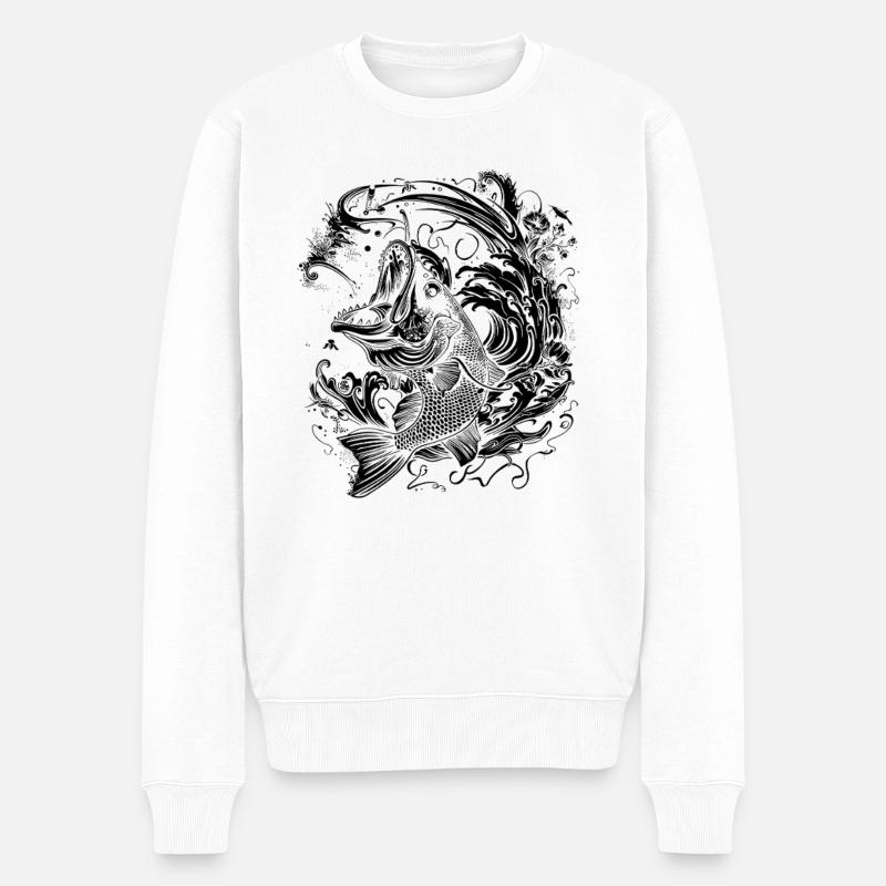 Cartoon Fischen - Männer Premium Bio Pullover - Weiß