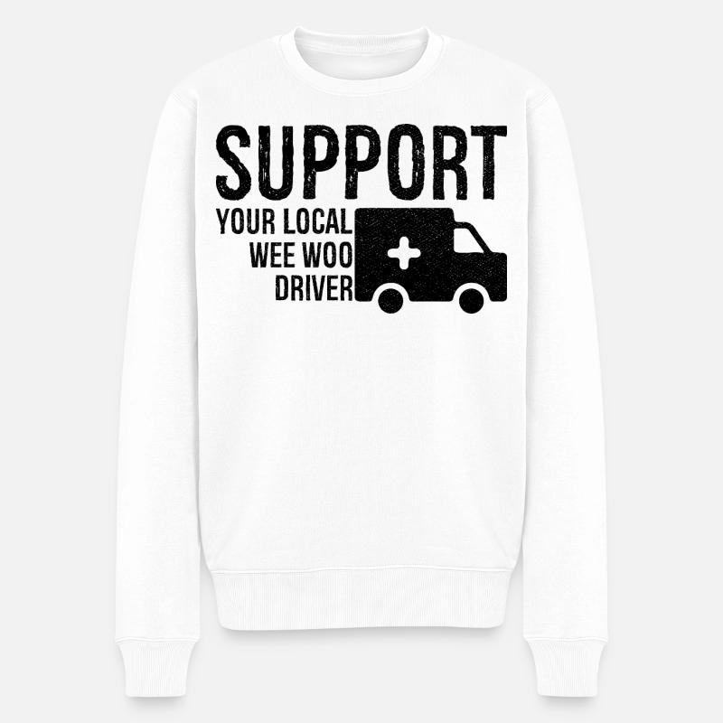 Soutenez votre chauffeur Wee Woo local - Pull Premium bio Homme - blanc