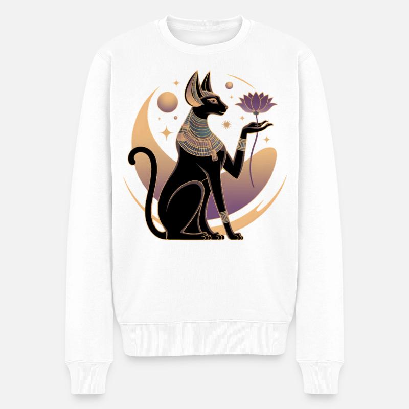 Bastet mystique avec lotus et lune - Pull Premium bio Homme - blanc