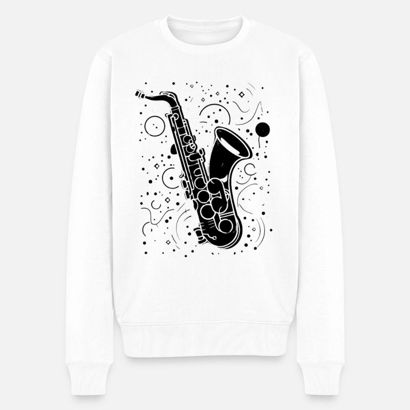Saxophon Illustration - Männer Premium Bio Pullover - Weiß