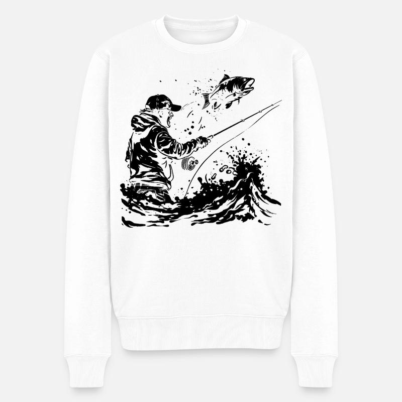 Angeln Zeichnung - Männer Premium Bio Pullover - Weiß