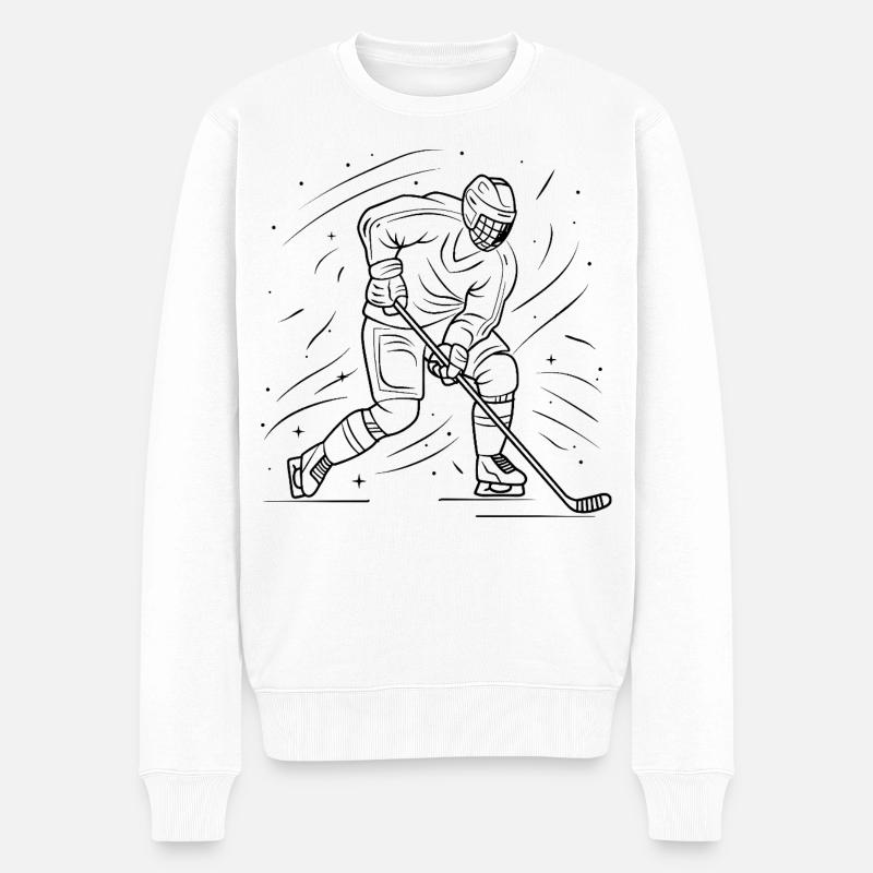 Eishockeyspieler Skizze - Männer Premium Bio Pullover - Weiß