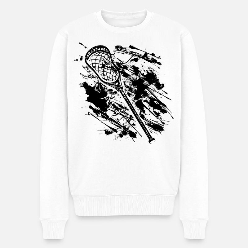 Lacrosse Schläger - Männer Premium Bio Pullover - Weiß