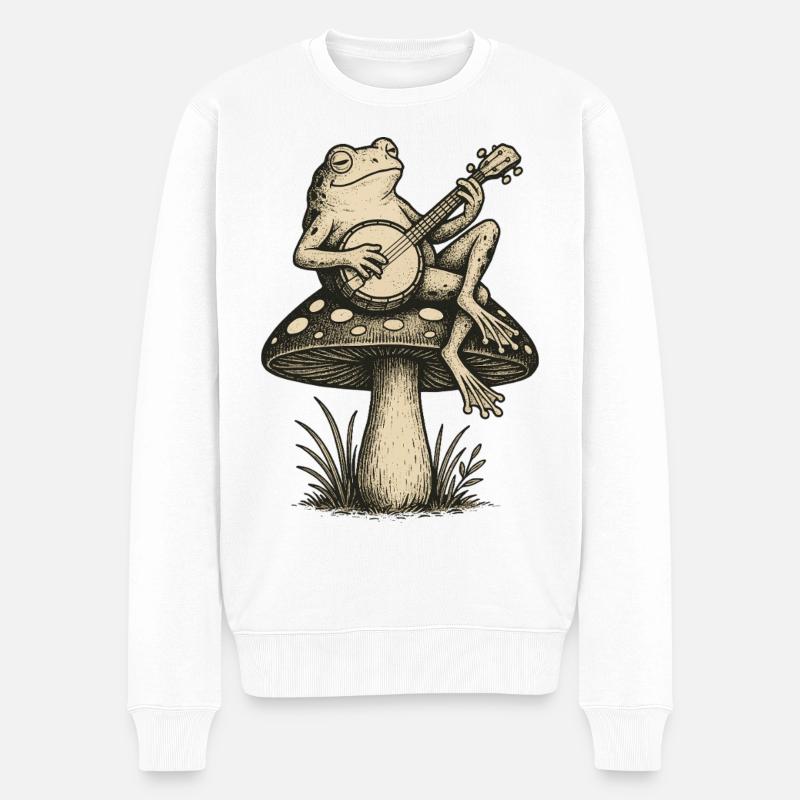 Banjo Frog auf Mushroom Vibes - Männer Premium Bio Pullover - Weiß